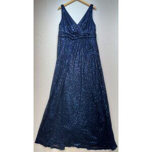 Women's Sequin V Neck Long Bridesmaid Dress Sz 1B Navy Sleeveless